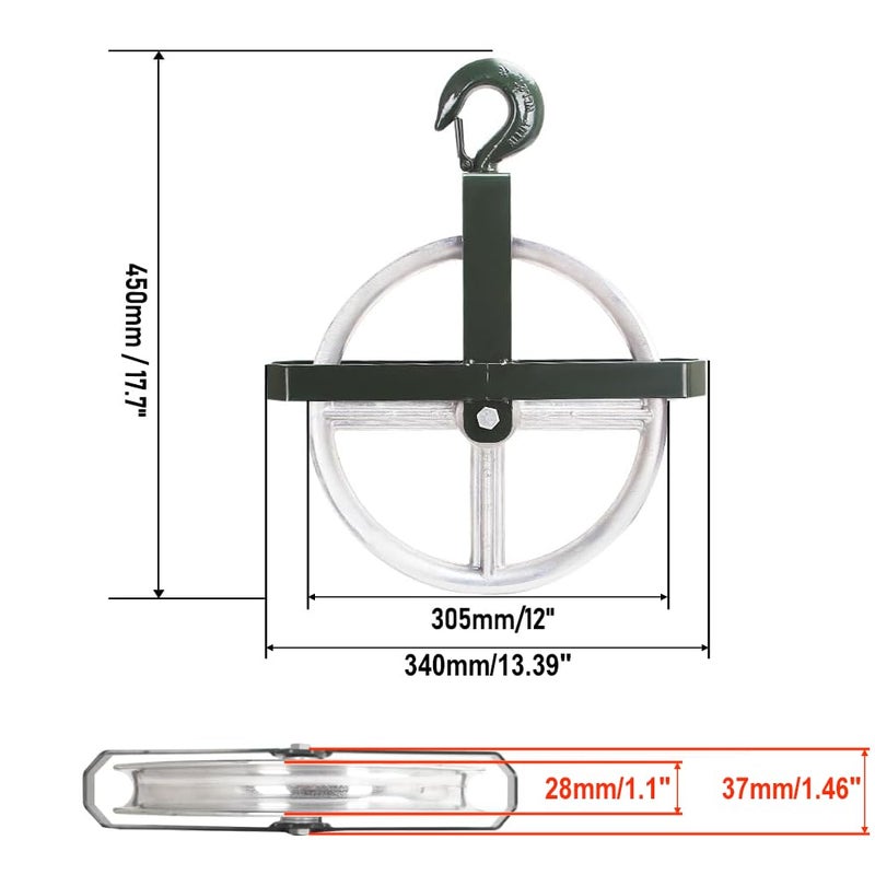POPMOON Scaffold Hoist Pulley 12" Scaffolding Wheels Aluminum Pulley Wheel 1000lbs Ladder Hooks Pulleys for Lifting with Rope - Image 2